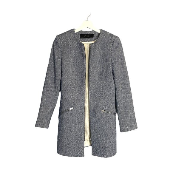 Zara Blue Tweed Blazer Jacket Size Small Preppy Workwear Cute Layering - Picture 2 of 8